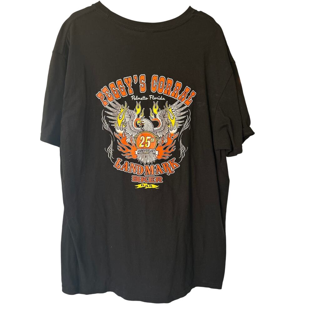 World Famous Peggy's Corral Biker Bar 25th Anniversary T-shirt Black/Orange L